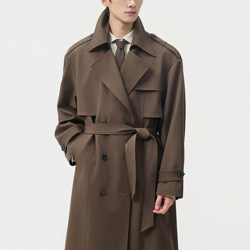 双排扣免烫英伦风衣男中长款春秋季新款韩版西装领宽松休闲外套