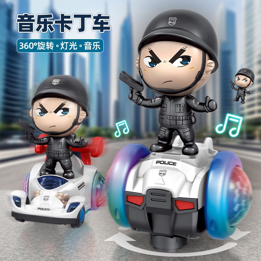 旋转音乐灯光玩具电动车抖音大头万向跳舞特警平衡车儿童玩具gd75