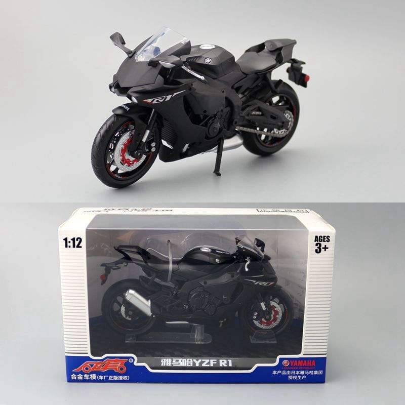 新款 1:12仿真合金车模雅马哈YZF-R1摩托车街车儿童玩具机车避震