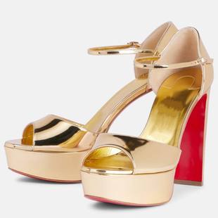 新款夏季cl欧美带红底粗跟防水台超高跟凉鞋女时装凉鞋PU鱼嘴橡胶