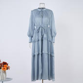 新款 8色高领 连衣裙宽松收腰显瘦气质长裙 实拍现货欧美风秋季 长袖