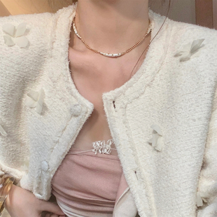 仙人掌珐琅珍珠绿宝石OT扣项链女欧美小众设计高级感气质风锁骨链