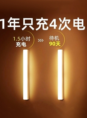 人体感应LED橱柜灯带充电式智能无线自粘磁吸厨房酒柜衣柜夜灯条