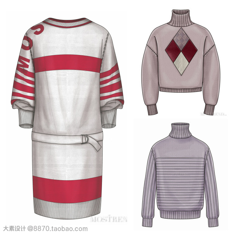 K15女装毛衣毛衫AI线稿款式图 手稿效果图 服装设计灵感参考素材