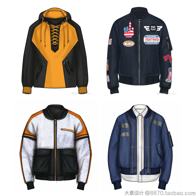 K5男装外套风衣夹克款式图 服装设计AI线稿实例图效果图参考素材