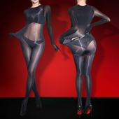 全包透明分离囊袋款 油光丝袜连体衣五指袖 男五脚趾后开方便款 大码