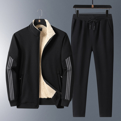 新品新款冬天羊羔绒加绒加厚开衫卫衣两件套冬季连帽运动休闲运动