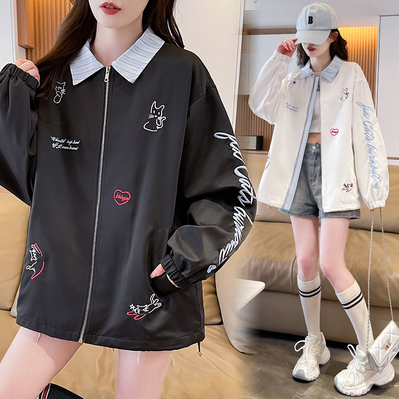 新品polo领学院风韩版少女2025春秋新款初中高中学生百搭宽松风衣