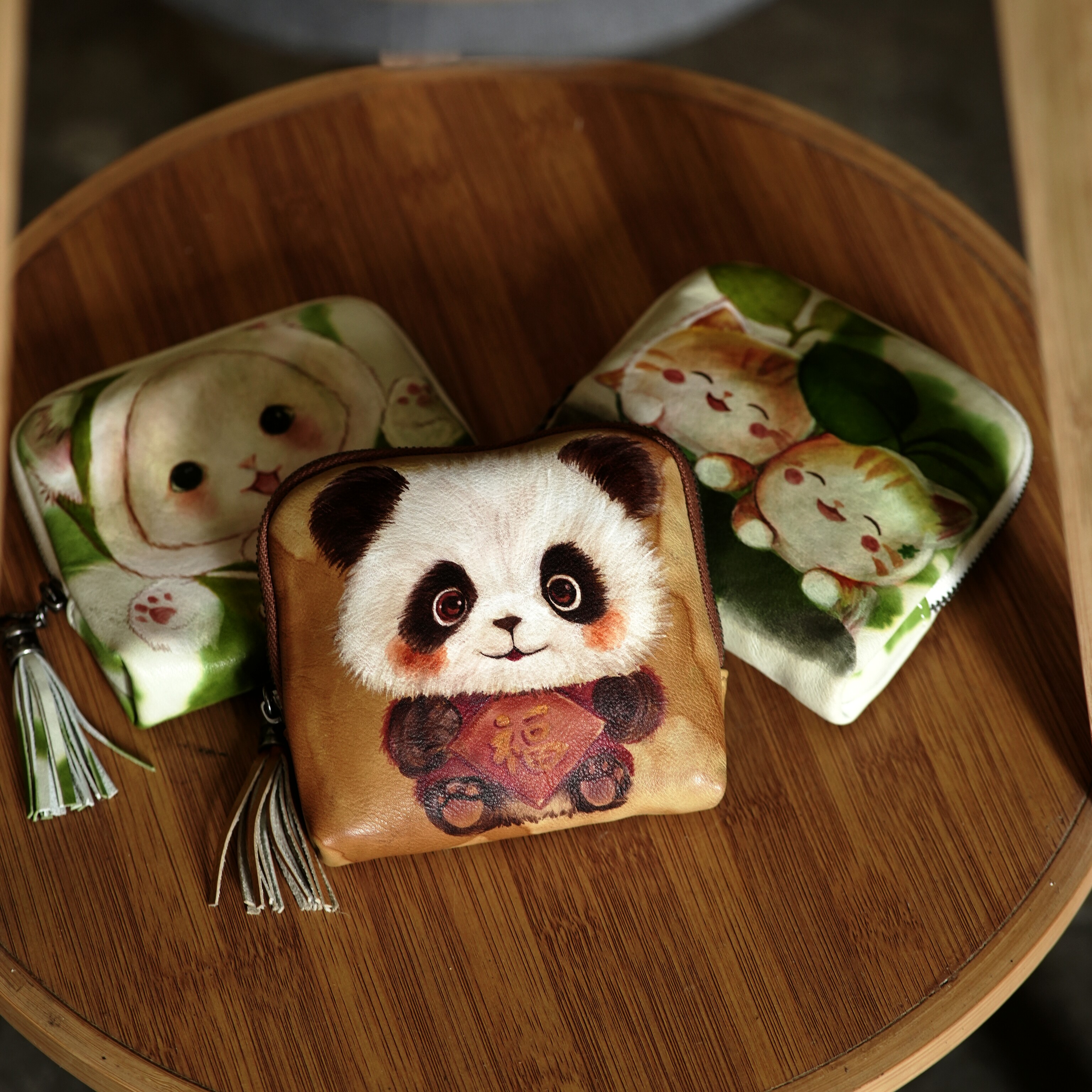 手绘真皮首饰包拉链钱夹牛皮零钱包合集图案