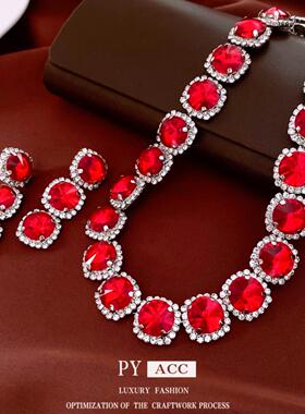 中古vintage圆形吊坠耳环项链复古宫廷风毛衣链精致百搭首饰套装