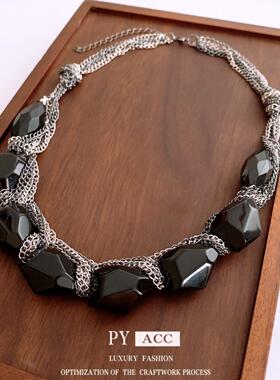 欧美亚克力椭圆缠绕吊坠项链个性潮流百搭锁骨链轻奢休闲项饰小众