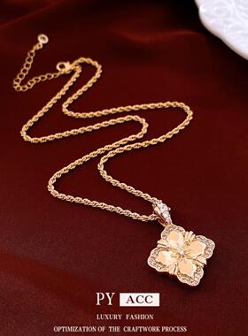 18K真金电镀花朵可调节吊坠项链中古vintage毛衣链轻奢气质项饰女