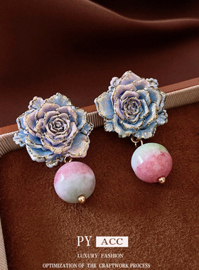 银针晕染花朵耳环复古时尚小众气质耳钉轻奢高级感百搭耳饰女