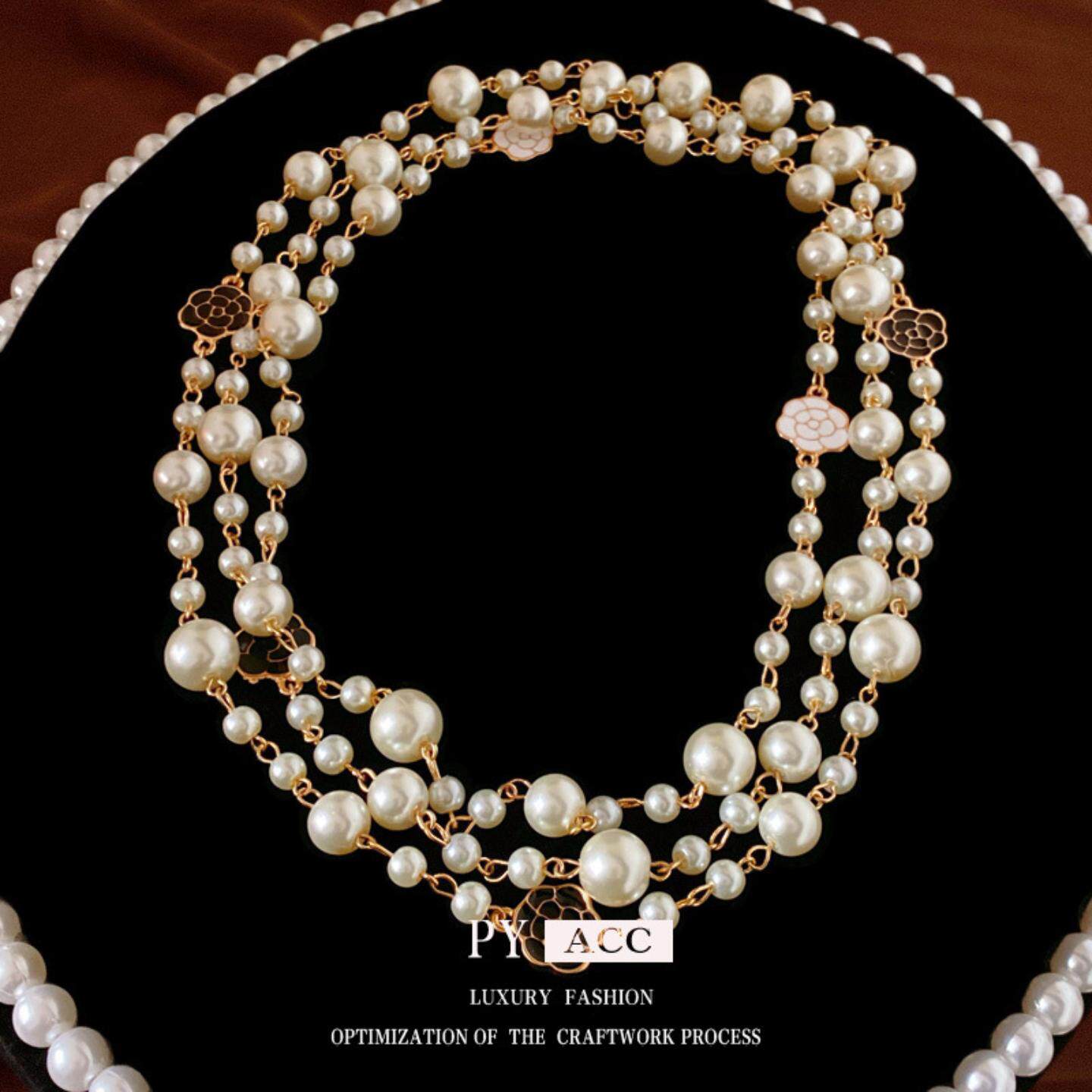 山茶花巴洛克珍珠长款项链复古时尚轻奢锁骨链个性气质高级感项饰