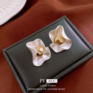 真金电镀银针褶皱耳环复古夸张耳钉高级感小众时尚耳饰女