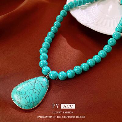 复古串珠水滴吊坠项链小众时尚设计感锁骨链高级感百搭饰品女