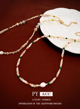 多巴胺米珠圆柱串珠项链清新时尚气质小众锁骨链个性百搭颈链