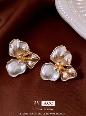 复古银针滴油花朵耳环法式简约百搭耳钉时尚高级感气质耳饰女