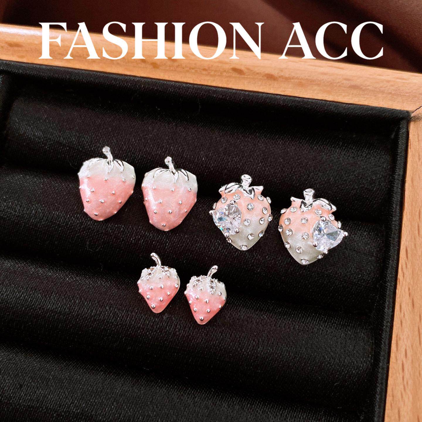 银针粉色草莓滴油耳钉女精致小众