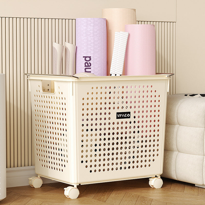 瑜伽垫收纳筐带轮家用整理神器球类羽毛球拍收纳篮健身器材置物架