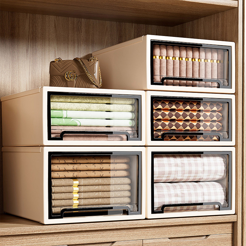 衣柜收纳盒抽屉式透明家用桌面整理盒子衣服衣物内衣裤子储物箱子