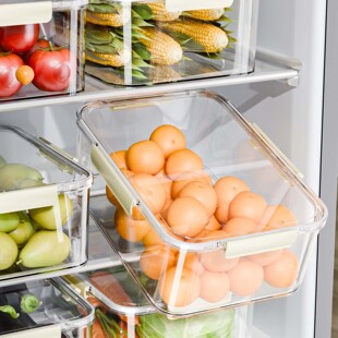 带盖厨房密封盒食物透明收纳保鲜盒大容量冰箱收纳盒PET储存