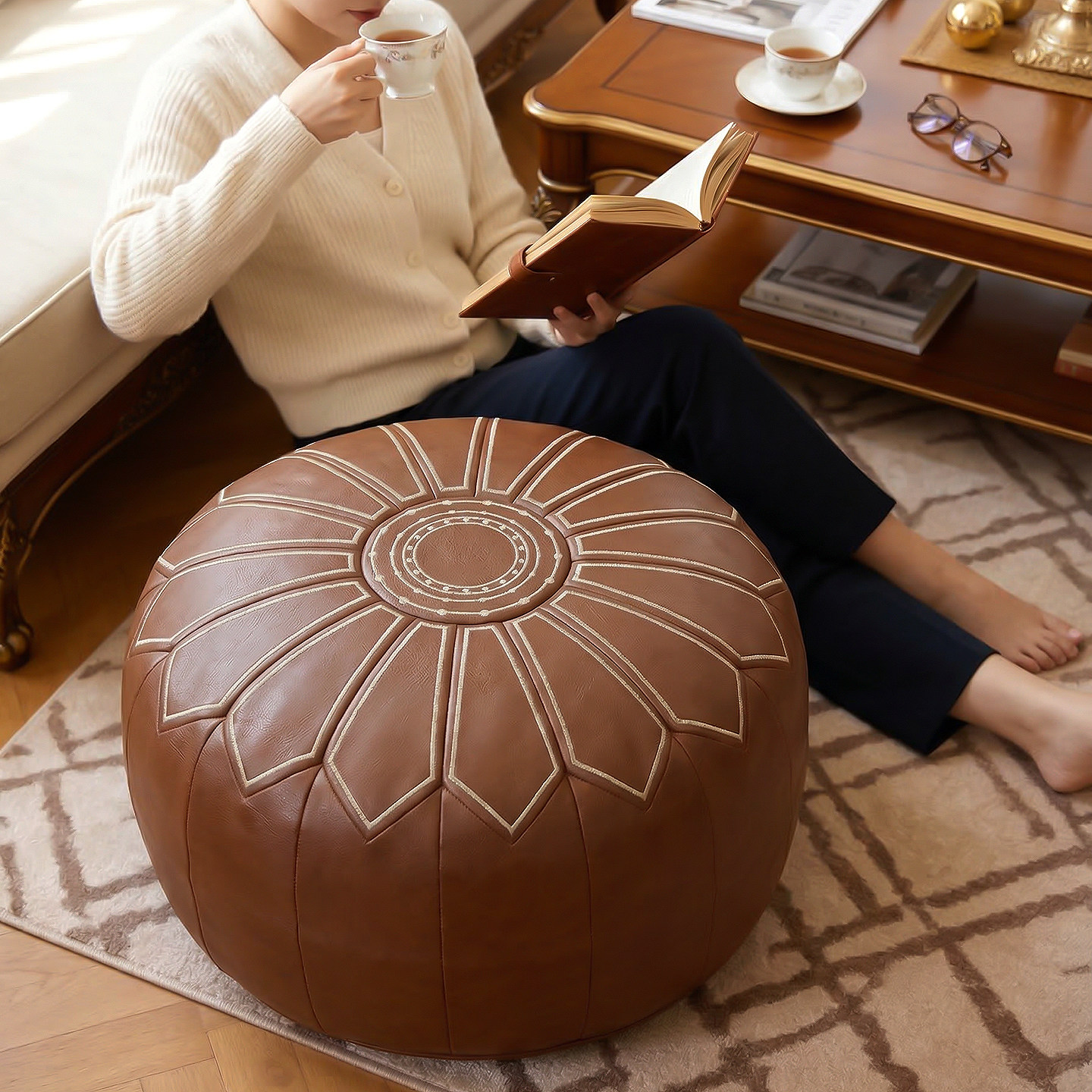 皮墩墩收纳坐墩旧衣服填充沙发套客厅卧室地上蒲团坐垫矮凳收纳凳