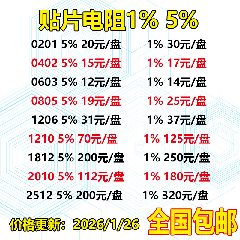 贴片电阻0603 0805 1206 1210 1% 10K~100K 33K 47K 51K 整盘包邮