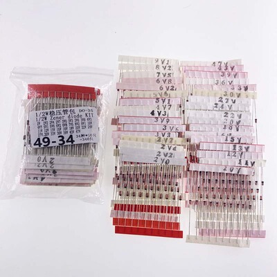 混装1/2W 0.5W直插稳压二极管2V-47V齐纳稳压管34种共340只