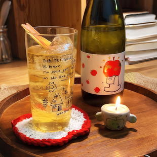 ins风简约线条涂鸦酒杯高硼硅玻璃杯耐高温清透咖啡杯早餐杯水杯