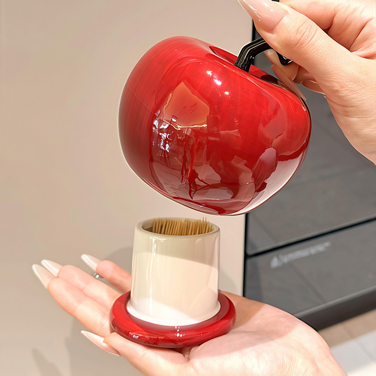 苹果牙签盒元旦新年牙签筒陶瓷棉签牙线收纳带盖家用防尘收纳盒,收纳整理,牙签盒,淘宝优惠券,粉丝福利购,淘宝优惠卷