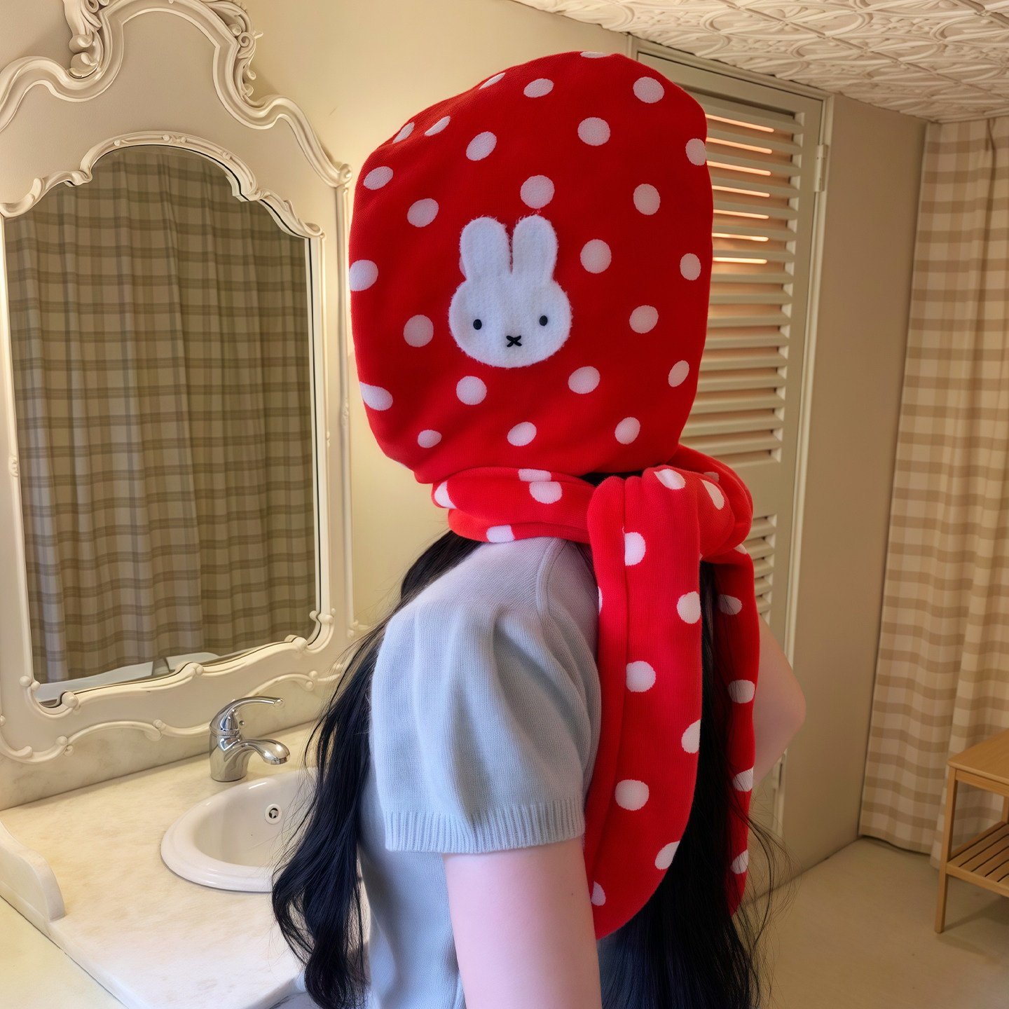 宝宝们要的红色波点米菲兔帽来咯