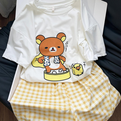 轻松熊睡衣套装家居服宽松女夏2025新款时尚ins风可外穿薄款纯棉