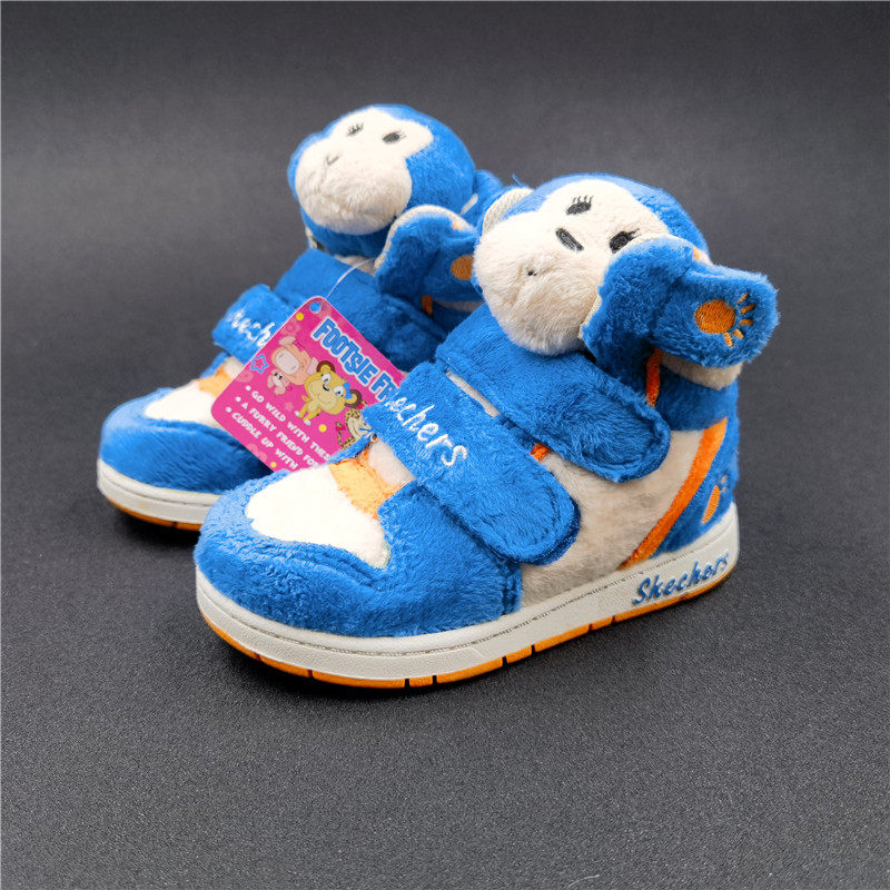 动物头休闲鞋斯凯奇保暖魔术贴