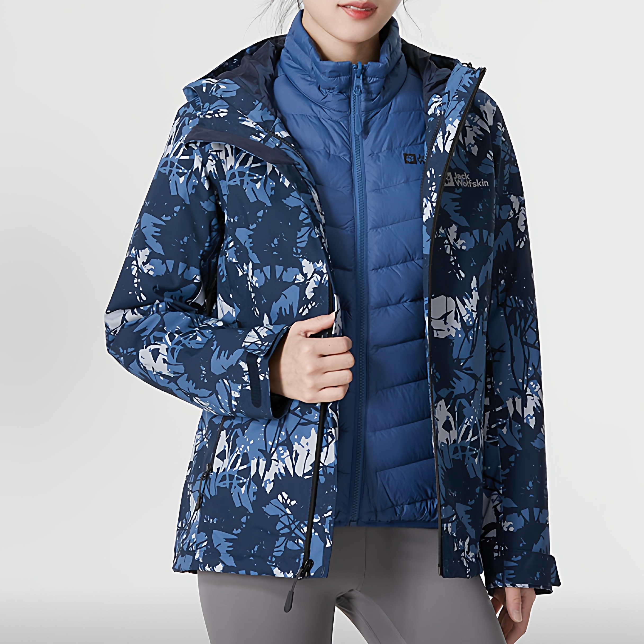 JackWolfskin狼爪户外徒步女子防风防水保暖鹅绒内胆三合一冲锋衣