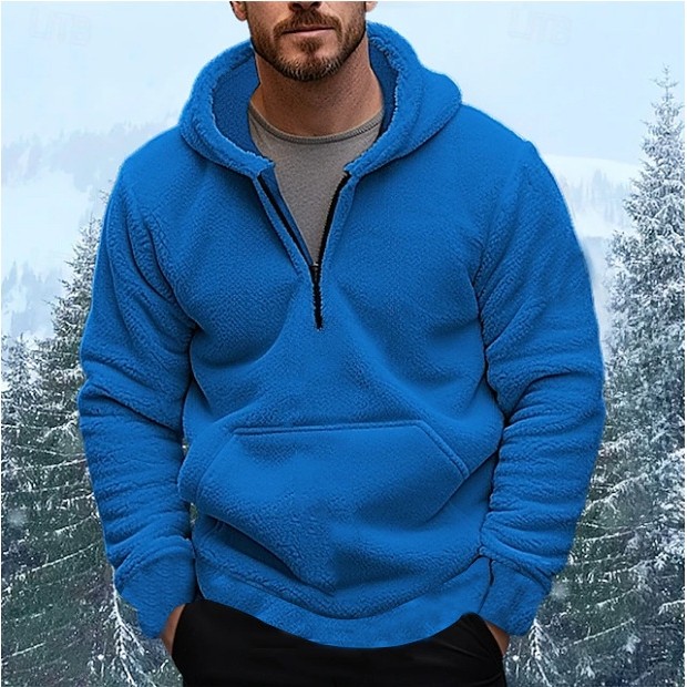 外贸2024新款秋冬季男士休闲大码连帽卫衣男款珊瑚绒时尚保暖外套