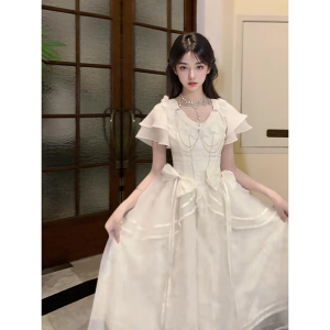 昭和白月光 夏装新款日系软妹lolita设计气质甜美短袖收腰连衣裙