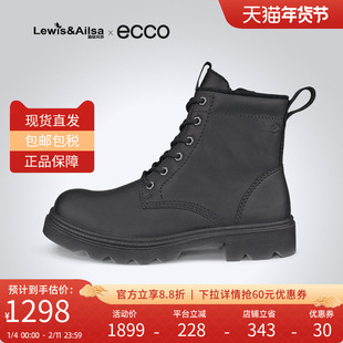 Ecco爱步女鞋2024冬季款加绒马丁靴黑色英伦风革新214723海外直邮