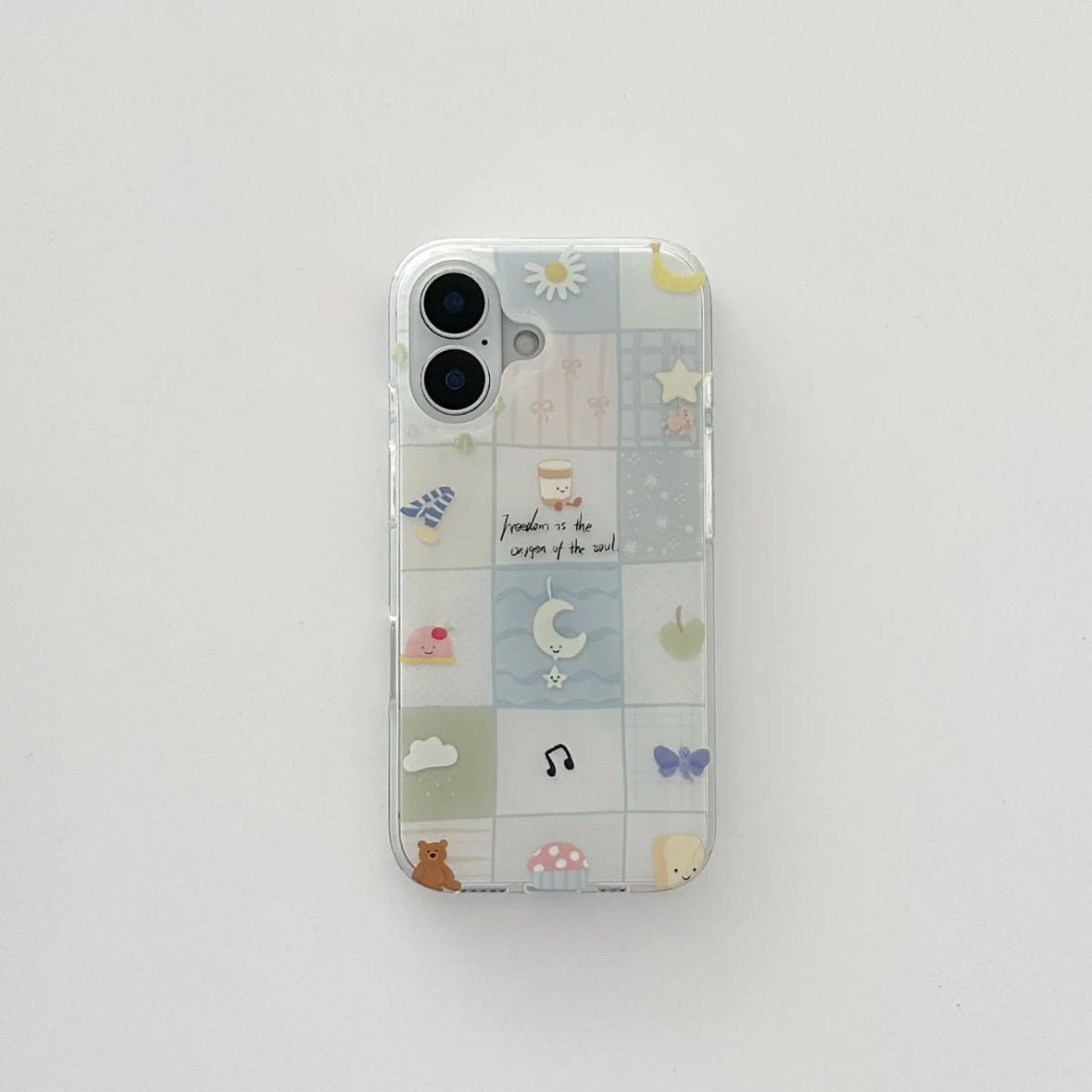 ins清新可爱格子插画月亮适用苹果16promax手机壳iphone15全包14/13