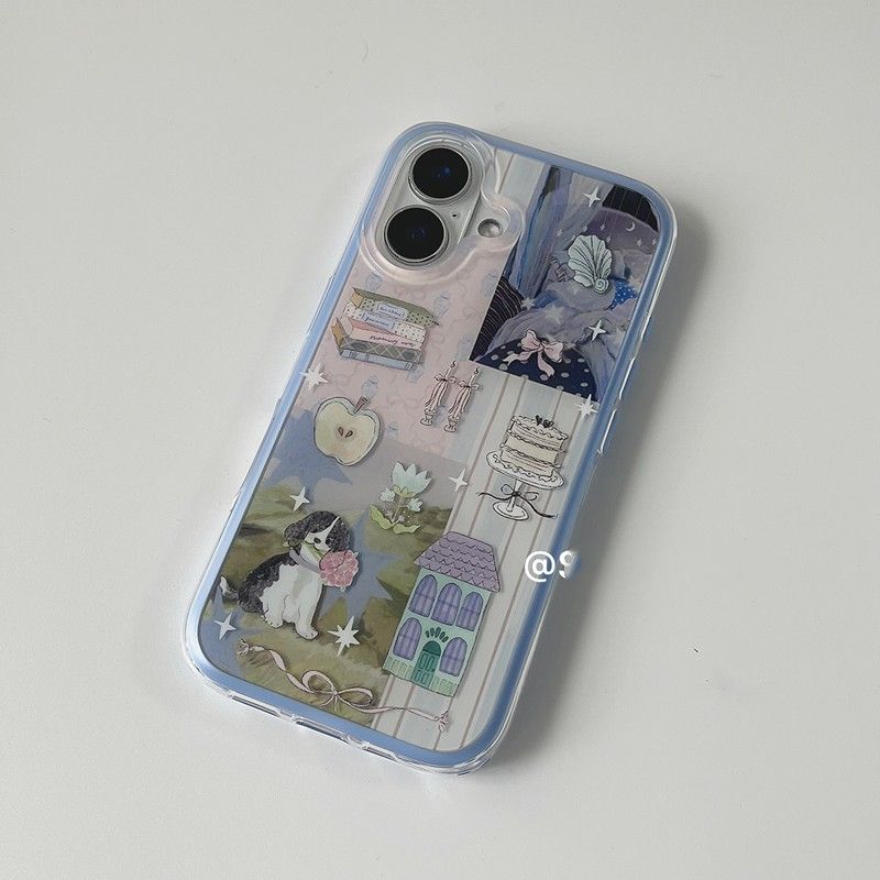 小众可爱拼贴小狗蛋糕屋子适用苹果16promax手机壳iphone15全包14