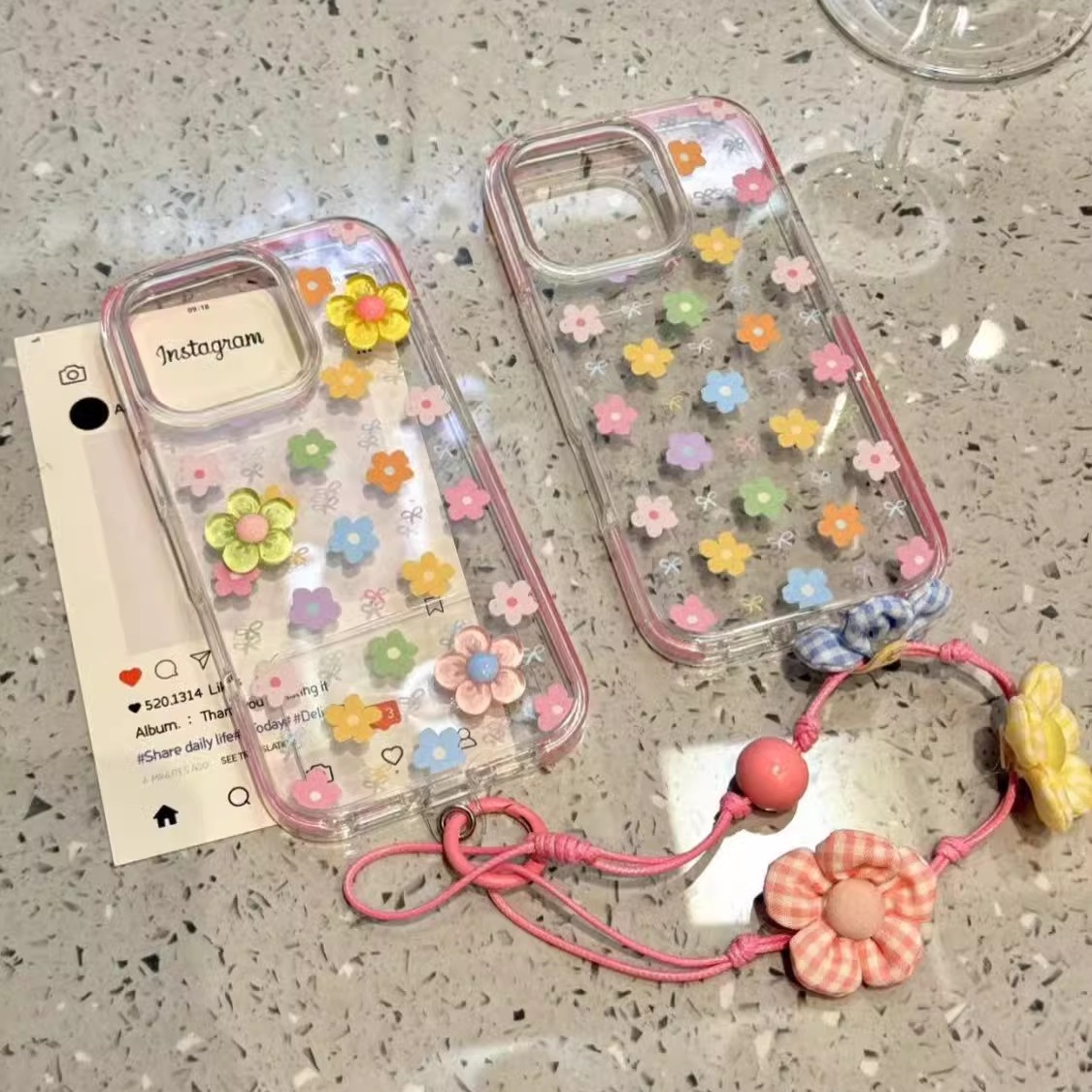 日韩风chic春夏卡通透明满屏花朵适用苹果16promax手机壳iphone13新款15少女14pro带挂绳16pro全包防摔手机套
