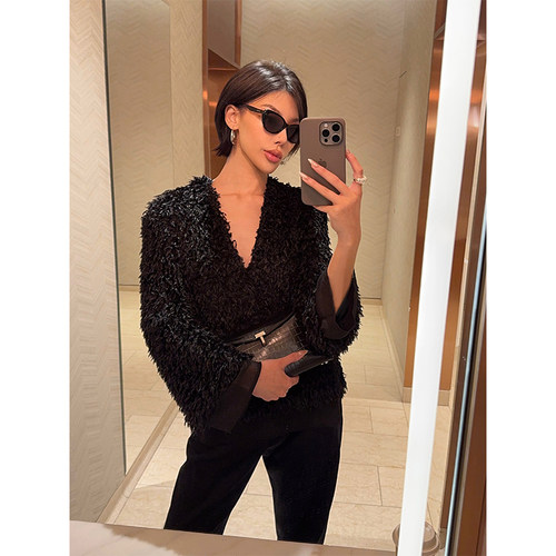 VanessaLab环保仿皮草毛短外套