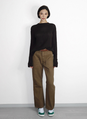 【5折】美式工装裤女秋季宽松直筒百搭长裤显瘦卡其棕休闲裤子