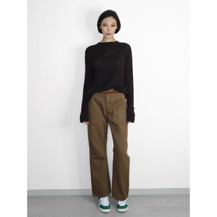 工装 裤 女秋季 显瘦卡其棕休闲裤 美式 宽松直筒百搭长裤 子 5折