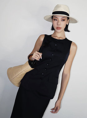 VanessaLab Helsa同款hoskelsa老钱风黑西装收腰气质显瘦背心马甲