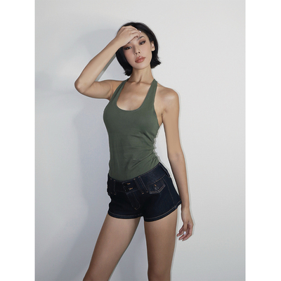 【5折】 夏季多口袋辣妹牛仔短裤女低腰弹力显瘦时髦休闲裤子