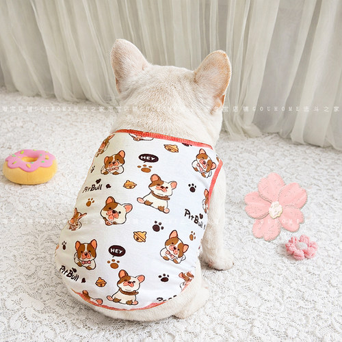 春季新品法斗卡通背心弹力胖狗服装斗牛犬衣服夏天衣服宠物棉