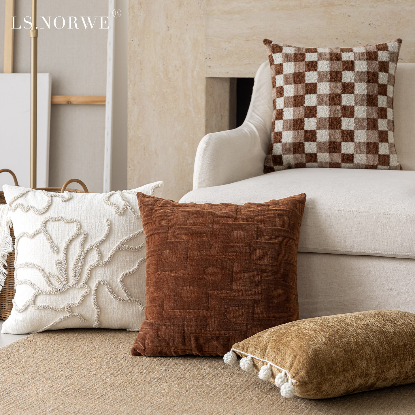 轻奢中古风抱枕组合腰枕客厅沙发靠枕靠背民宿软装抱枕套床头靠垫