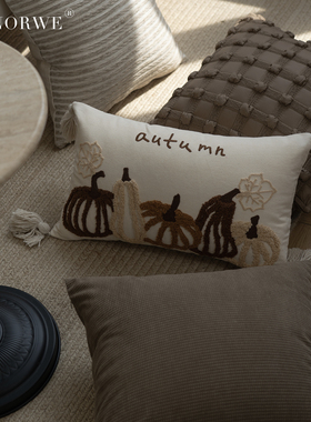 美拉德风抱枕南瓜腰枕沙发靠垫中古风客厅装饰靠枕套绣花床头靠垫