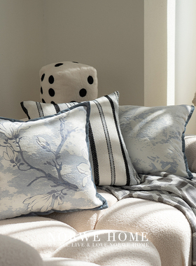 抱枕蓝色系文艺提花枕套枕芯样板间简约靠垫韩系北欧风沙发靠枕